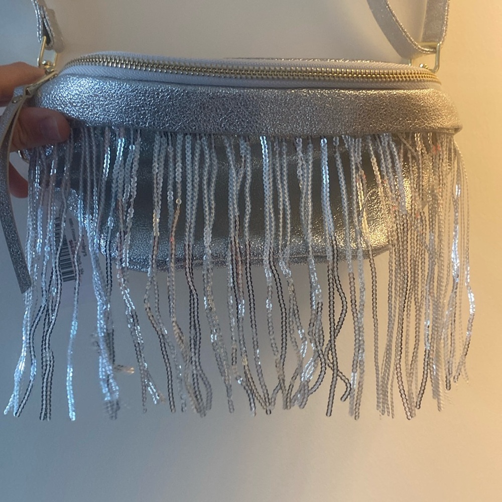 Metallic Fringe Fanny Pack (Silver)